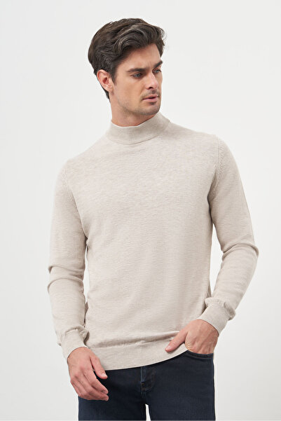Morven Men's Beige Basic Half Turtleneck Dynamic Fit Comfortable Cut Knitwear
