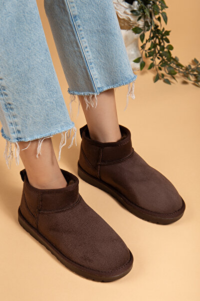 uway Kadın Kışlık Bot Süet Içi Yünlü Kürklü İnce Tabanlı Bilek Boy Kısa Mini Ug Bot