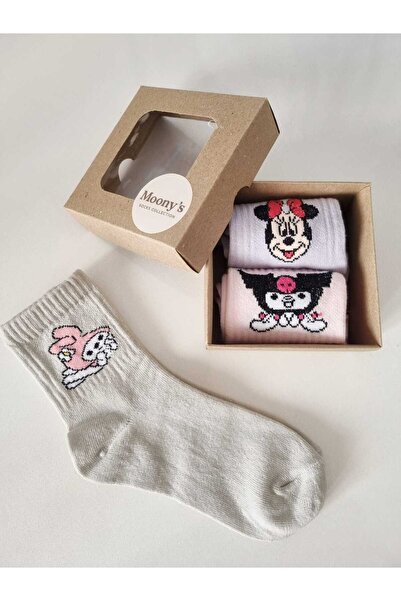 Moonys Socks Collection Girl's College Kuromi Character Patterned 3-Piece Socks Set