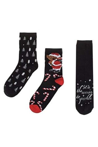 OEM Christmas Socks Black Trees Teddy Bears for Women (36-41) - 3 pairs