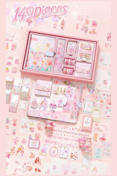 Buka Shops "Pembe Rüya" Serisi 149 Parça Premium Hobi Seti - Hediye Kutulu Mıknatıslı Defter, 7 Washi Bant, 16