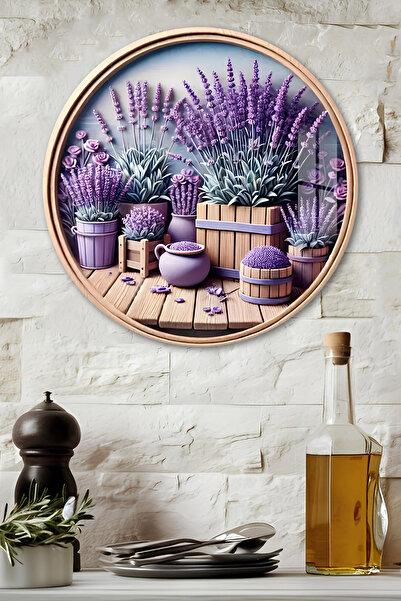 kutuTR 3D Görünümlü Temperli Cam Tablo-Lavanta Sepetleri ve Saksı Temalı Duva...
