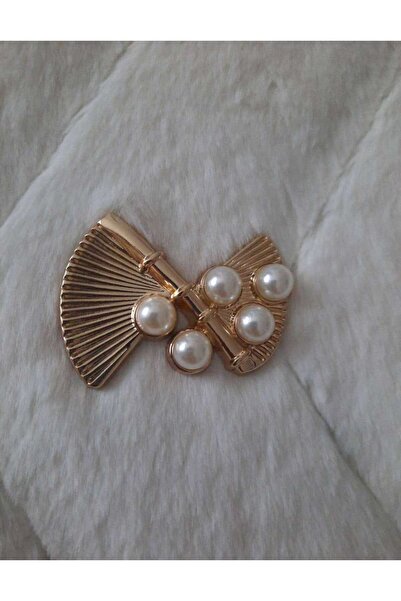 beyna aksesuar Gold Bow Tie Model Pearl Hand Sewing Brooch Button 5 cm