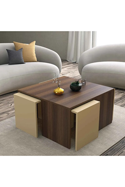 Stylish Home Modern coffee table with 4 side tables in brown and beige