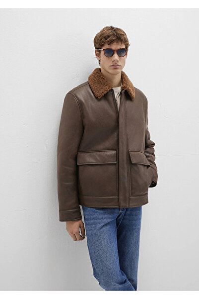 Mavi Кафяво яке от изкуствена кожа с кант от изкуствена кожа, редовна кройка / стандартен крой 0110669-70240