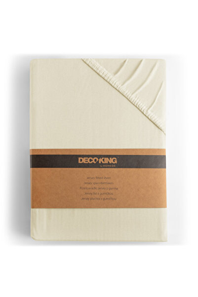 Deco King Fitted sheet with elastic, knitted, 100% cotton, 135 g/m2, Amber, 200-220 x 200 x 30 cm, beige
