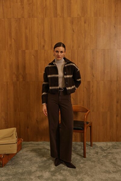 cemo Women's Striped Knitted Cardigan Jacket Buttoned Winter Thick Badi Jacket