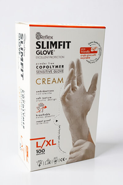 Reflex Slimfit Copolymer Krem Pudrasız Eldiven L-XL Beden 100'Lü