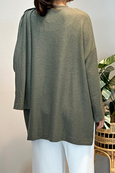 Lale Butik Shawl Closure Detailed Cardigan 3153 Green