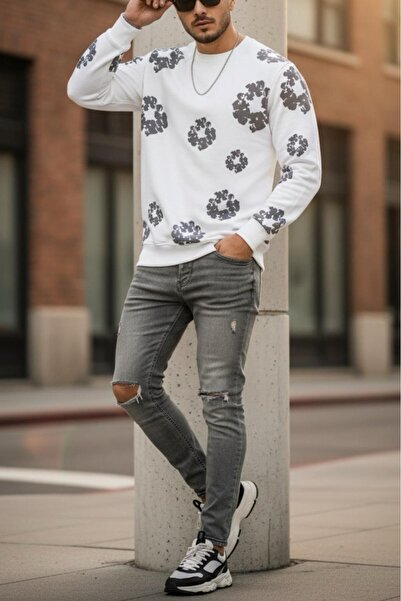 Oksit Karly Двохнитковий светр з квітковим принтом, велосипедний комір, slim fit, унісекс