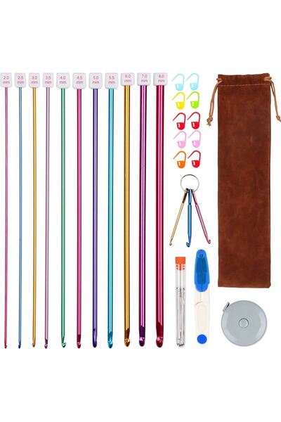 TıkTık AL Renkli Afkan Tunus Tığ Şiş Seti 27 Cm (19 Parça ) Özel Çantalı