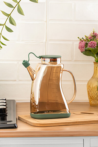 Porsima 3855 Transparent Borosilicate Glass Olive Oil Bottle - Oil and Vinegar Dispenser Green 1 Lt