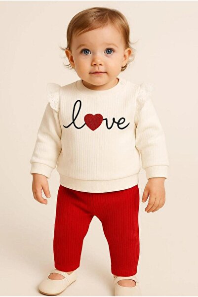 GÜNEŞ KİDS Baby Girl/Child Love Heart Embroidered Snap-Shoulder Baby Set 2-Pi...
