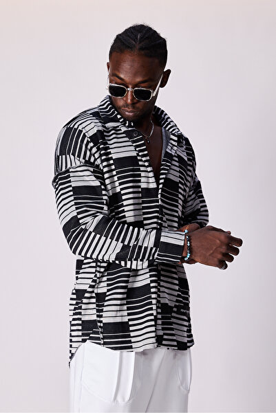 Superbluemexico Unisex Jacquard Patterned Oversized Design Shirt