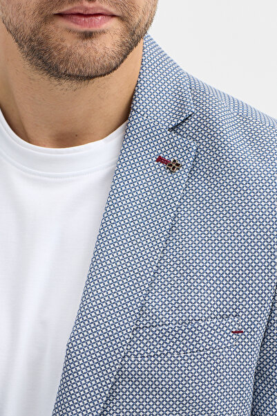 Frappoli Malço Men's Indigo Dobby Polyviscose Fabric S Slim Fit Sports Blazer Jacket