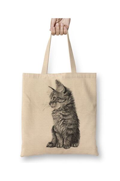 Toyaso Τσάντα αγορών Cat Cat Sweet White Tote Bag με μακριά λαβή Τσάντα παραλίας