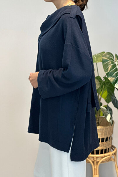 Lale Butik Shawl Closure Detailed Cardigan 3153 Navy Blue