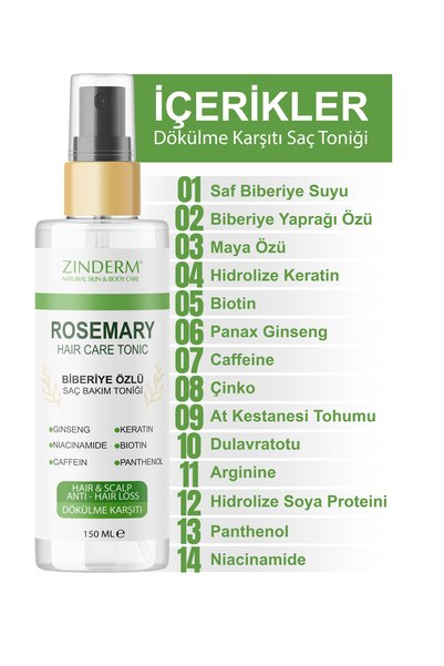 zinderm Pure Rosemary Water Hair Tonic Anti-Hair Loss and Hair Growth Supporting Tonic 3 X 150 ml