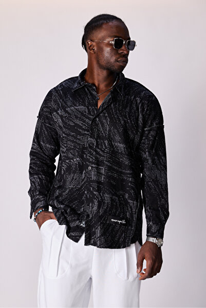 Superbluemexico Unisex Jacquard Patterned Oversized Design Shirt