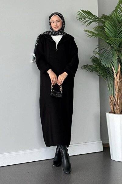 Flavus Puella فستان تريكو ميدي بأكمام بالون وياقة قماش مجدّل للنساء