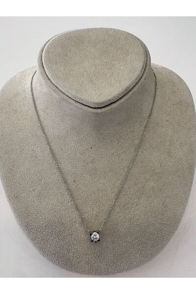 Welch Tek Taş Beyaz Altın Kolye