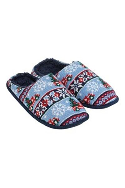 OEM Christmas Slippers Blue-White Jacquard Trucks with Faux Fur Lining for Men