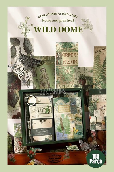 Buka Shops "Wild Dome" Serisi 180 Parça Botanik Scrapbook Seti - Hediye Kutulu Defter, Sticker, Washi Bant ve M