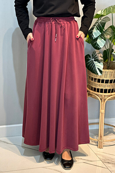 Lale Butik Cupra Flared Skirt 36469 Burgundy