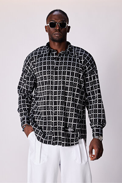 Superbluemexico Unisex Jacquard Patterned Oversized Design Shirt