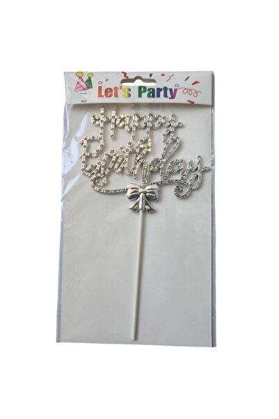 parti sürprizi Silver Happy Birthday Luxury Stone Cake Topper