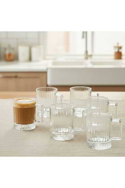 FAIR HOME Elysia Dekor 6-Person Glass Tea-Coffee Mug Set – 6 X 210 Ml.