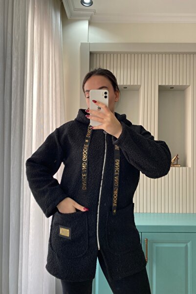 Auroveen Oversized Zippered Pocket Detail Hooded Cashmere Coat Av0001