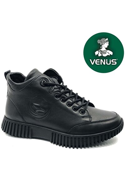 Venüs Rtew Γνήσιο Δερμάτινο Επίπεδο Αντιολισθητικό Σόλα Ορθοπεδικές Γυναικείες Μπότες ΜΑΥΡΟ