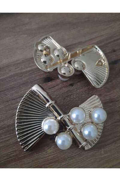 beyna aksesuar Gold Bow Tie Model Pearl Hand Sewing Brooch Button 5 cm