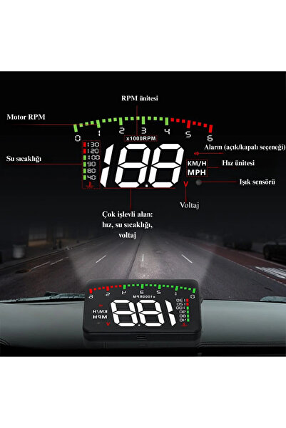 Renvox Hız-Devir-Voltaj Gösterge Paneli Hyundai Era-Getz Uyumlu 3.5'' OBD HUD Dijital Hararet