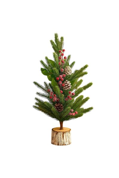 Issa Artificial Christmas Tree 63 cm with Berries and Pine Cones, Wooden Base