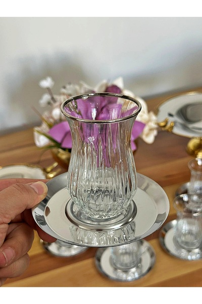 P&ORA PREMIUM KITCHEN PRODUCTS Echo Silver Metal Plated Silver Real Gold Plated Tea Set for 6 People Tea Set