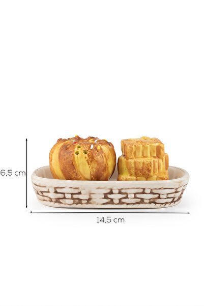 Porsima Mıo-038-1 Dry Pastry Motif Salt and Pepper Shaker Set with 2 Stands