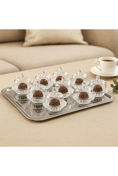 Dania طقم تقديم زجاجي فاخر – 12 قطعة بغطاء أنيق لتقديم الشوكولاتة والضيافة