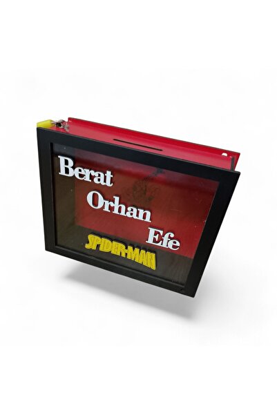 sly - Ahşap Özel Yapım Kilitli Kırmızı -Siyah Tip Box Kumbara 20cm-15cm isim ...