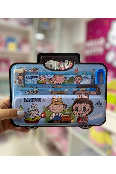 synshop Labubu Mavi Kırtasiye Seti Kalemlik Kalem Kutu Kurşun Kalem Kalemtraş...