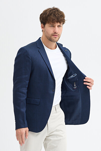 Frappoli Mellito Men's Navy Blue Polyviscon Fabric Slim Fit Sports Blazer Jacket