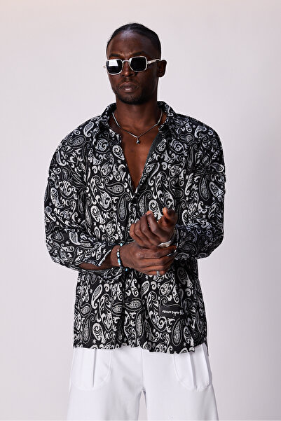 Superbluemexico Unisex Jacquard Patterned Oversized Design Shirt