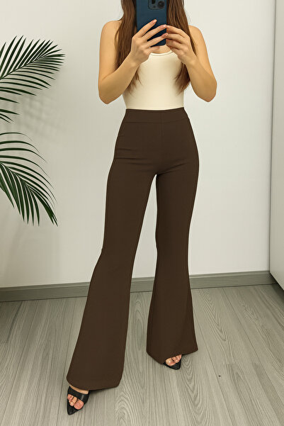 Marina Trend BLACK İ evazat antolon Yü talie înaltă i material elastic snek Pantaloni flare pentru femei din material textil Is evazat yt