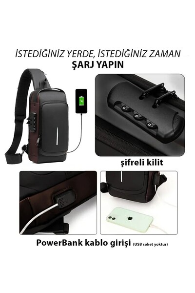 STLIFE Kilitli Usb Şarj Suya Dayanıklı Çapraz Askılı Göğüs Bel Mini El Sırt Ç...