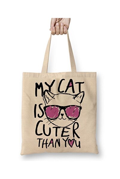 Toyaso My Cat Is Cuter Than You pisică Geantă de pânză albă Geantă de cumpără...