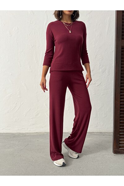 peralist Women's Soft Ribbed Knit Fabric Bottom Top Set