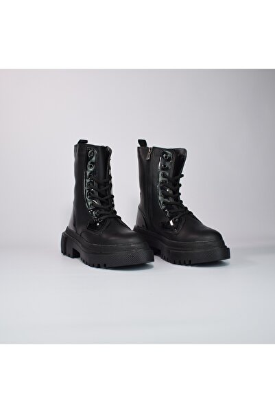 RunnerBoss Kadın Siyah Kalın Tabanlı Fermuarlı Parlak Postal Bot