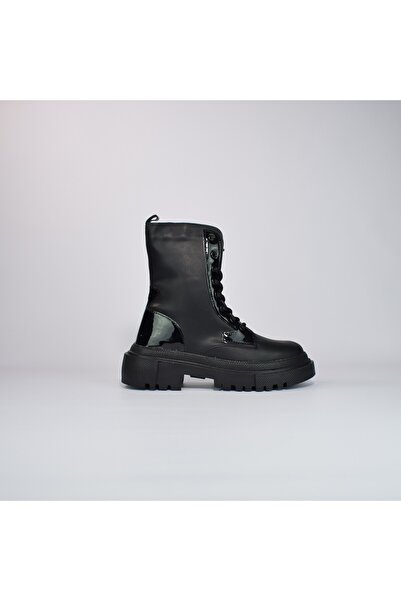 RunnerBoss Kadın Siyah Kalın Tabanlı Fermuarlı Parlak Postal Bot