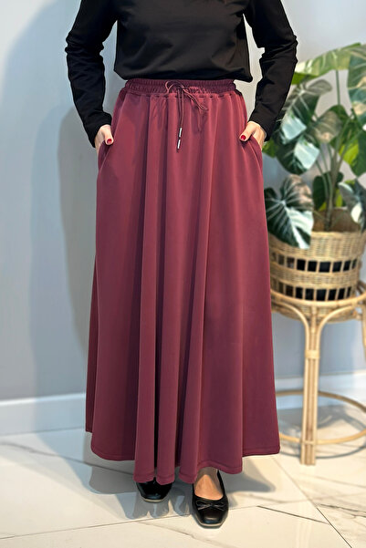 Lale Butik Cupra Flared Skirt 36469 Burgundy
